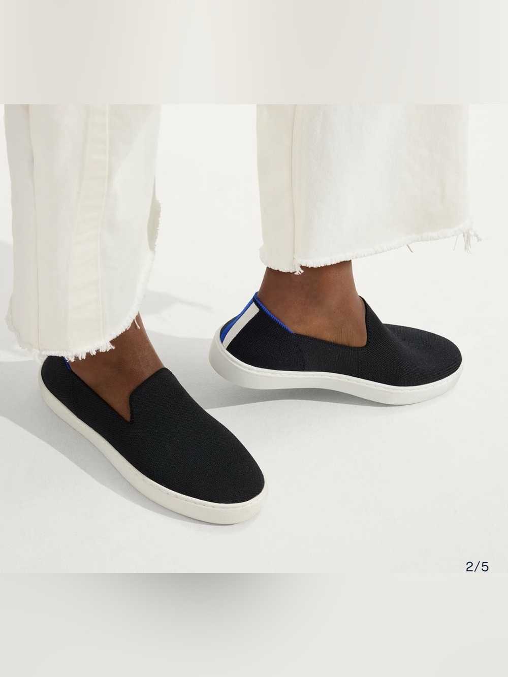 Rothy's Black Knit Slip-On Sneakers with Blue Accent